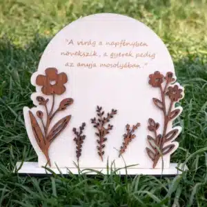 Gravírozott Fa Emléktábla 3D Virágokkal